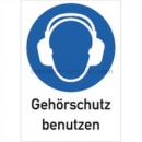Gebotsschilder mit Text und Piktogramm: Kombischild Gehörschutz benutzen (ISO 7010)